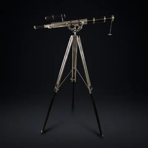 Double Barrel Chrome Finish Brass & Chrome Floor Standing Telescope 65" with Black Wooden Tripod view 1