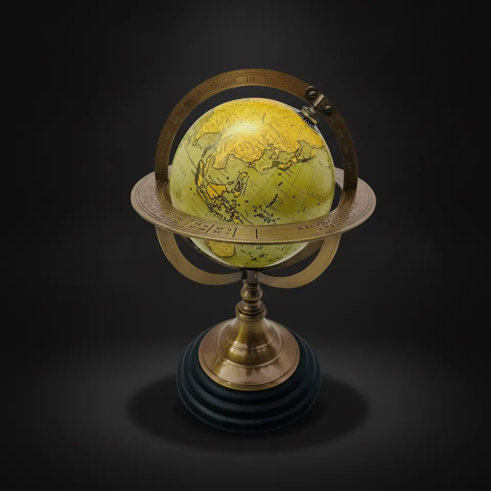 Brass Armillary Globe on Black Wooden Base
