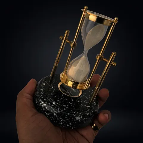 Rotating Brass Hourglass with Marble Base and Compass, 3-Minute view 1