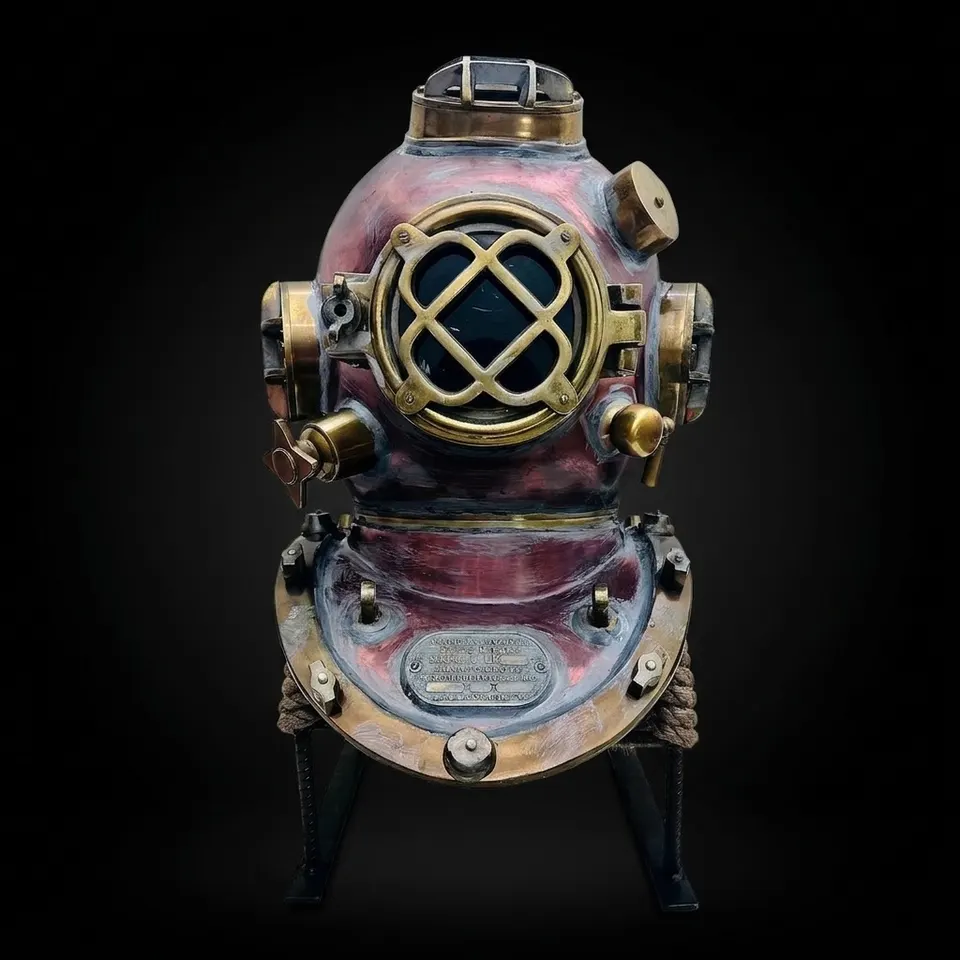 Anchor Engineering Copper Diving Helmet with Metal Stand