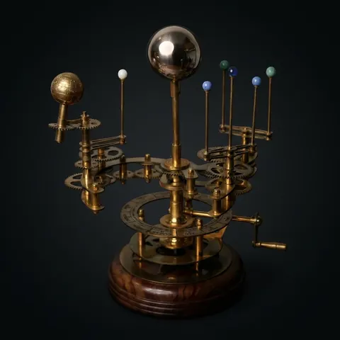 Brass Orrery with Semi-Precious Stone Planets, Museum view 1
