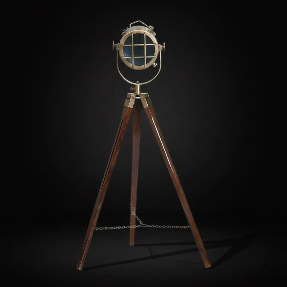 Antique Finish Spotlight on Wooden Tripod