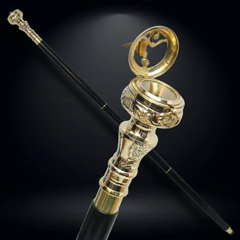 Brass Sundial Compass Handle Walking Stick view 1