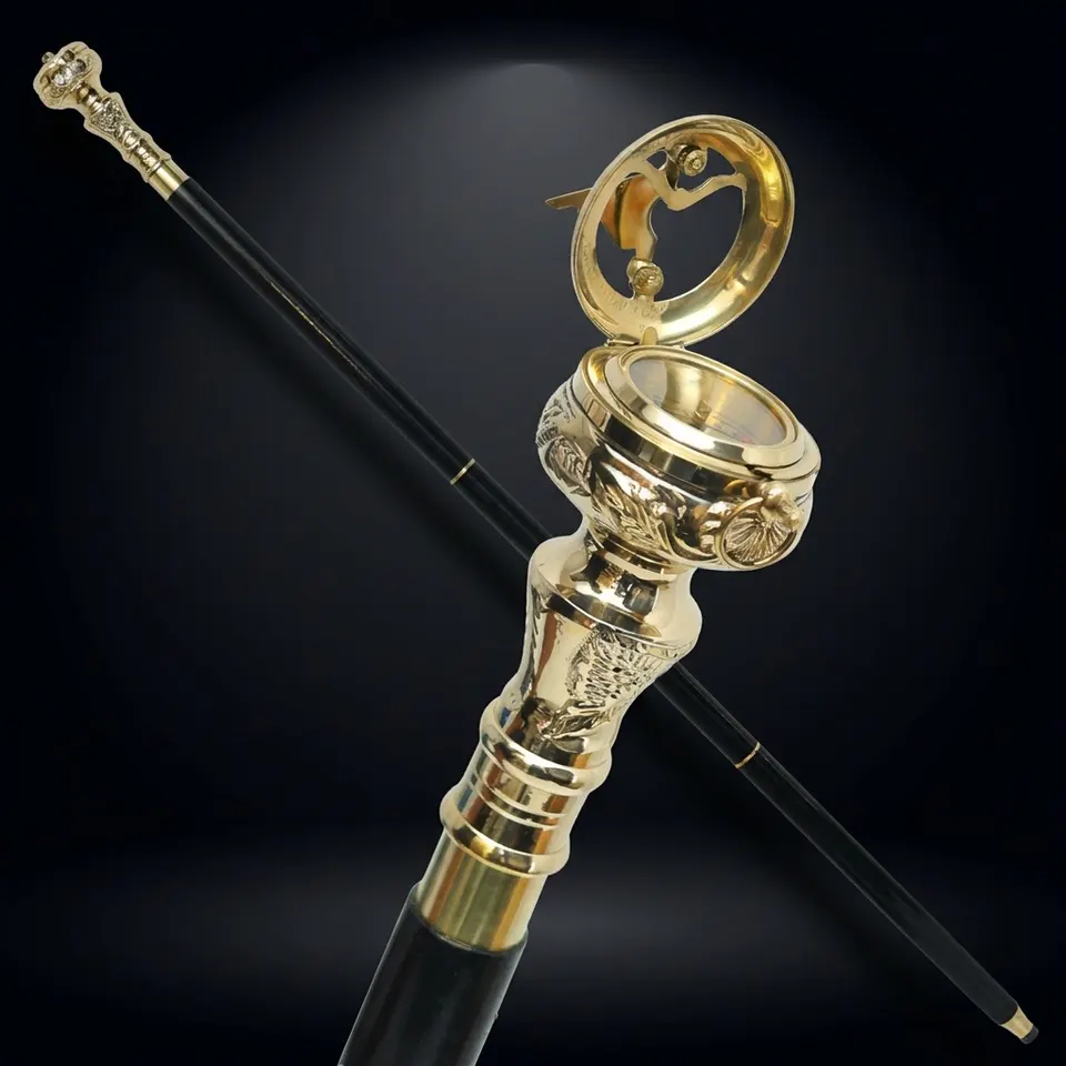Brass Sundial Compass Handle Walking Stick