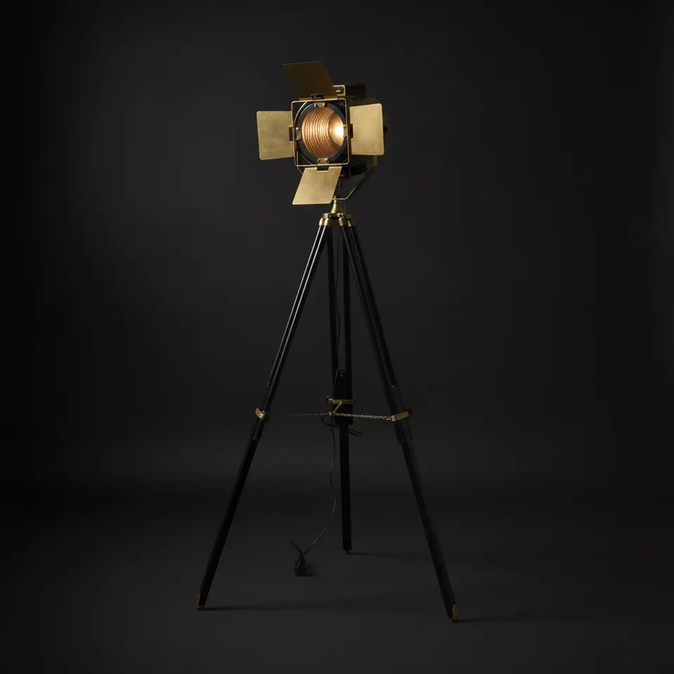 Antique Finish Spotlight on Wooden Tripod