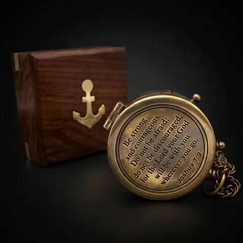 Joshua 1:9 Compass, Wooden Box view 1