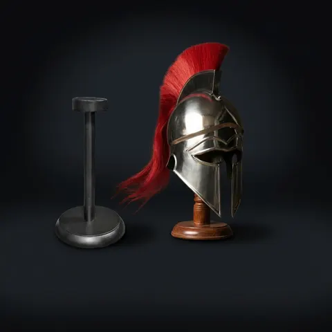 New Corinthian Helmet — Warrior Medieval with Wooden Stand view 1
