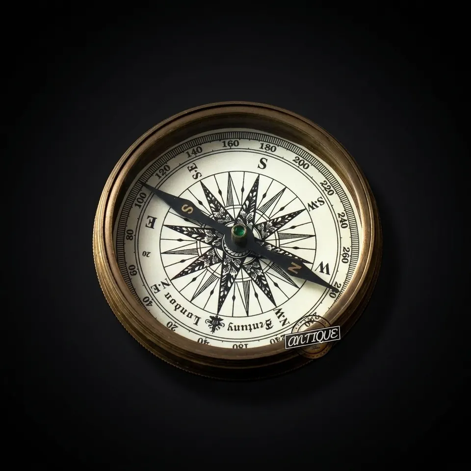 Robert Frost Quote Compass, Antique Finish