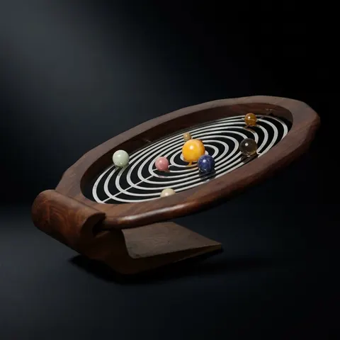 Oval Gemstone Solar System Desk Model on Rosewood Base view 1