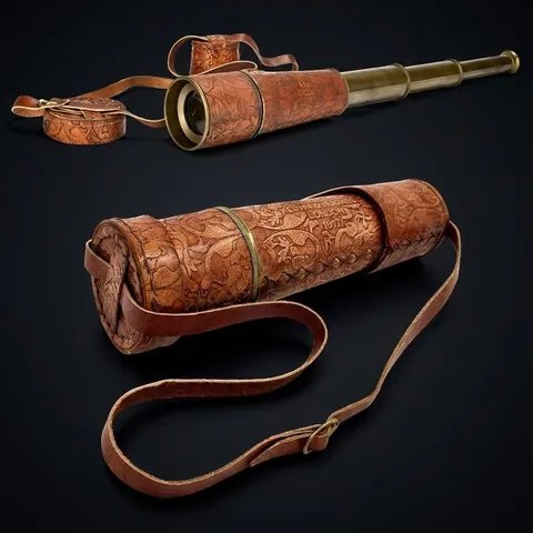 Brass Spyglass Telescope 19" with Leather Case view 1