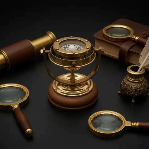Gimbal Compass on Wooden Base view 1
