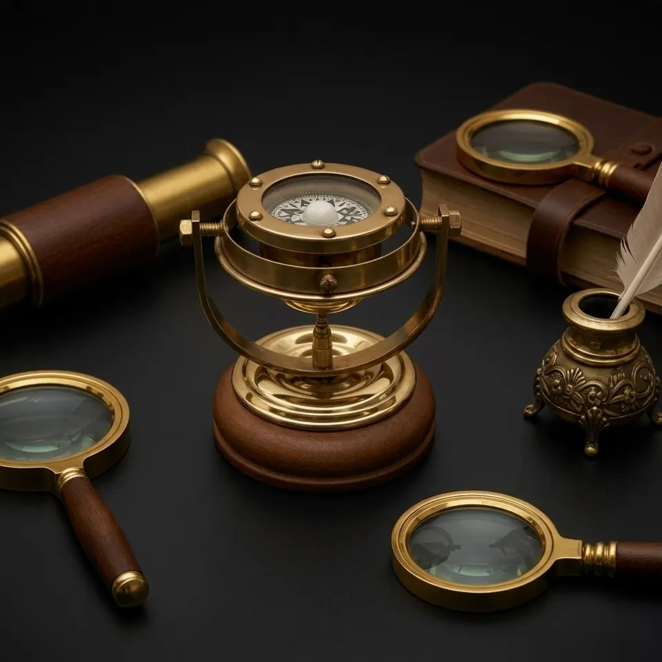 Gimbal Compass on Wooden Base