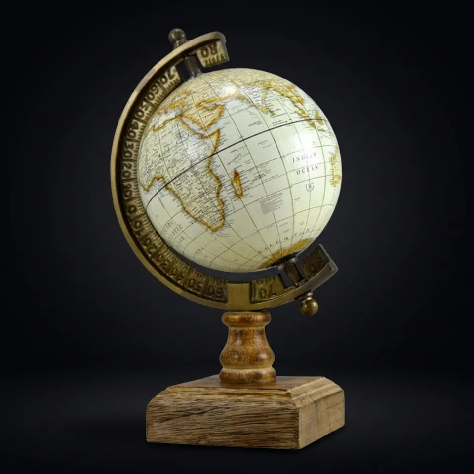 Vintage Nautical Collection Globe with Brass Ring and Wooden Base