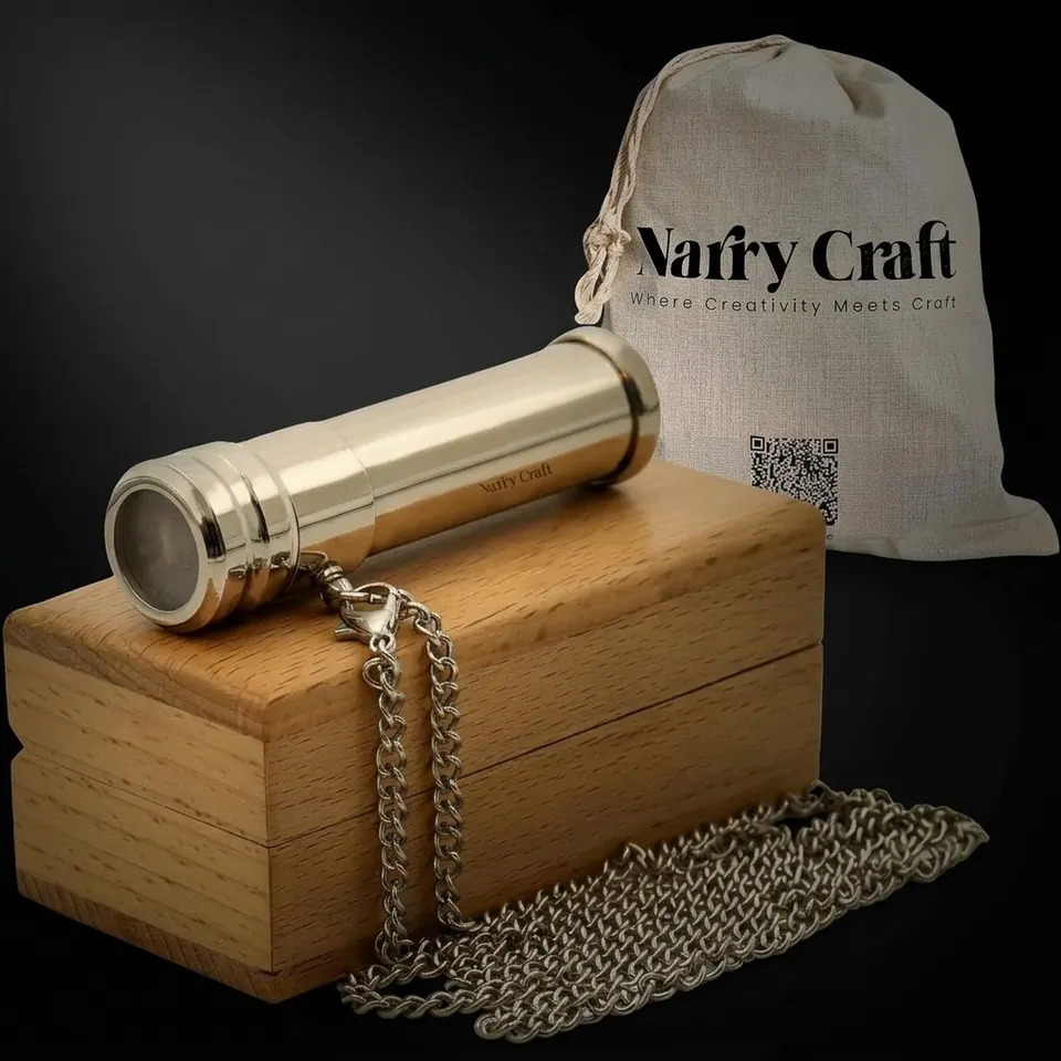 Brass Kaleidoscope with Optical Glass Lens and Wooden Box
