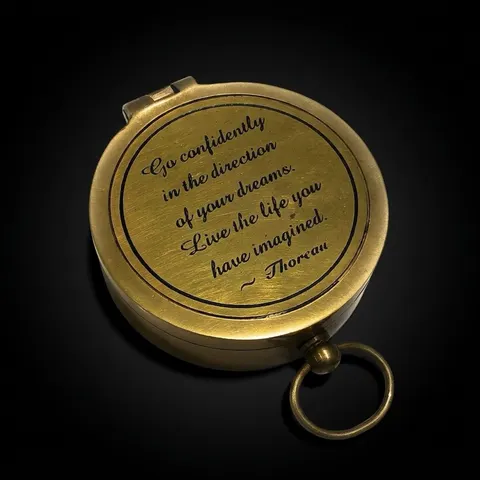 Thoreau Quote Compass, Polished Brass view 1