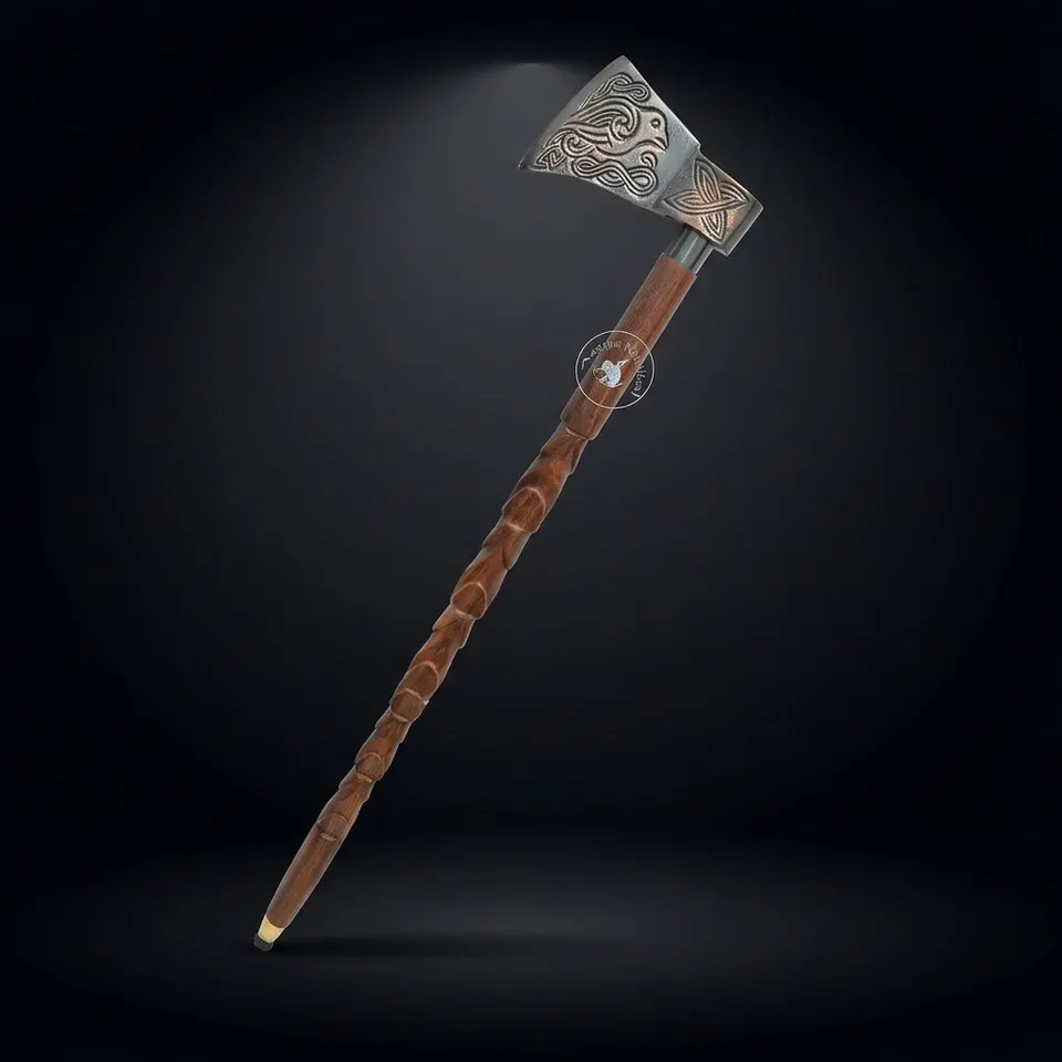 Aluminium Axe Handle Carved Wood Walking Stick
