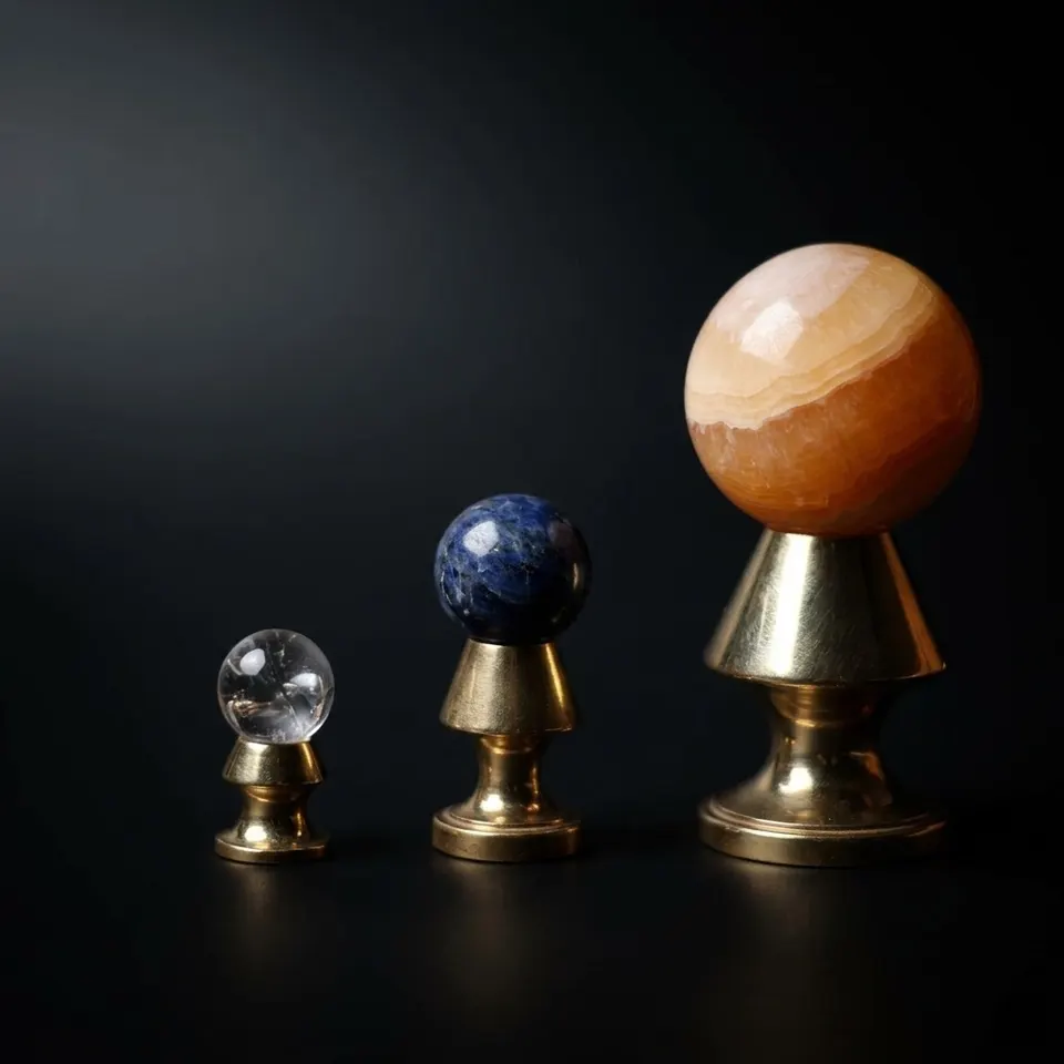 Sun, Earth and Moon Gemstone Set on Brass Stands  Sodalite & Clear Quartz Spheres