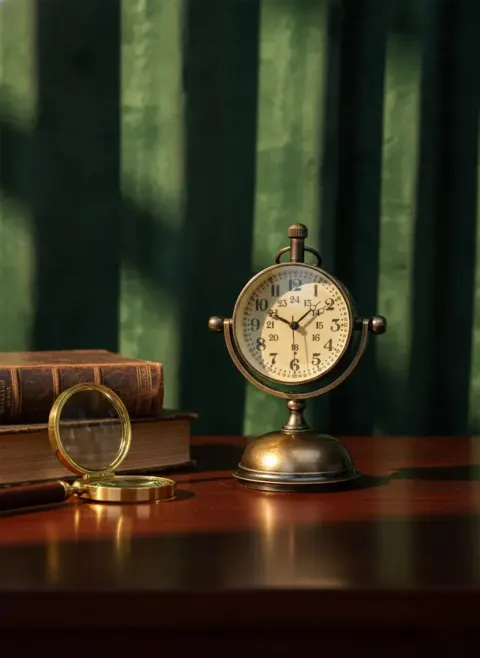 Spherical Brass Desk Clock with Compass Dial Back view 1