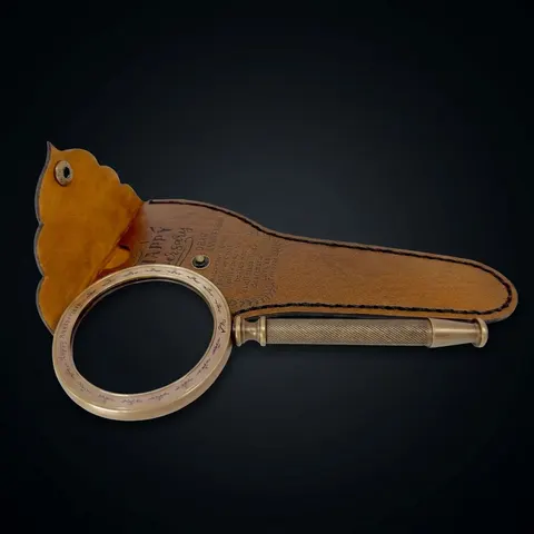 All-Brass Handheld Magnifier 3.2" with Antique Finish and Unique Leather Case view 1