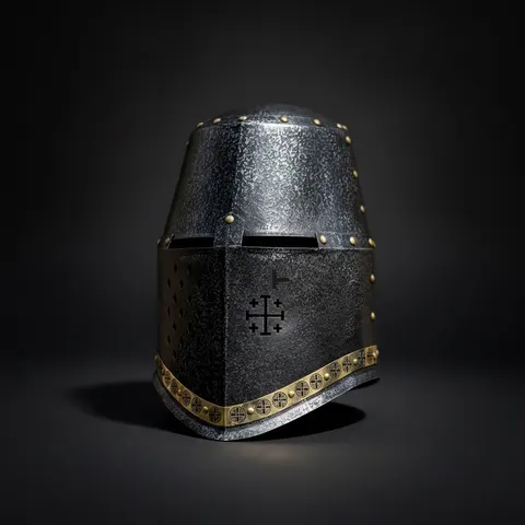 Medieval Knight Steel Great Helmet — Templar Prop view 1