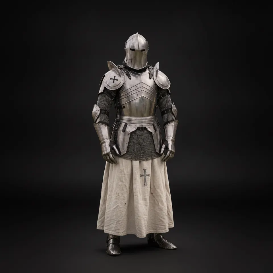 Barbuta Knight Armor Set with Undercloth and Gothic Steel Wearable