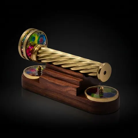 Spiral Brass Kaleidoscope with Three Rotating Wheels view 1