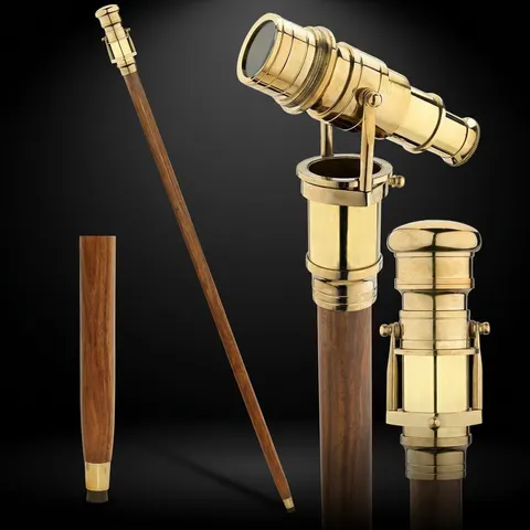 Brass Telescope Handle Rosewood Walking Stick view 1