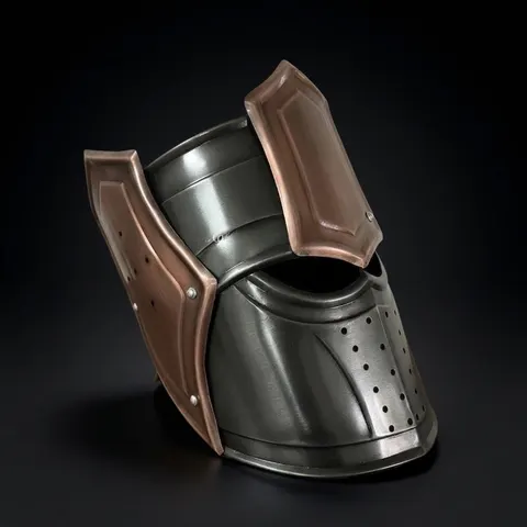 Iron Warden Copper Visor Helmet — Medieval Knight view 1