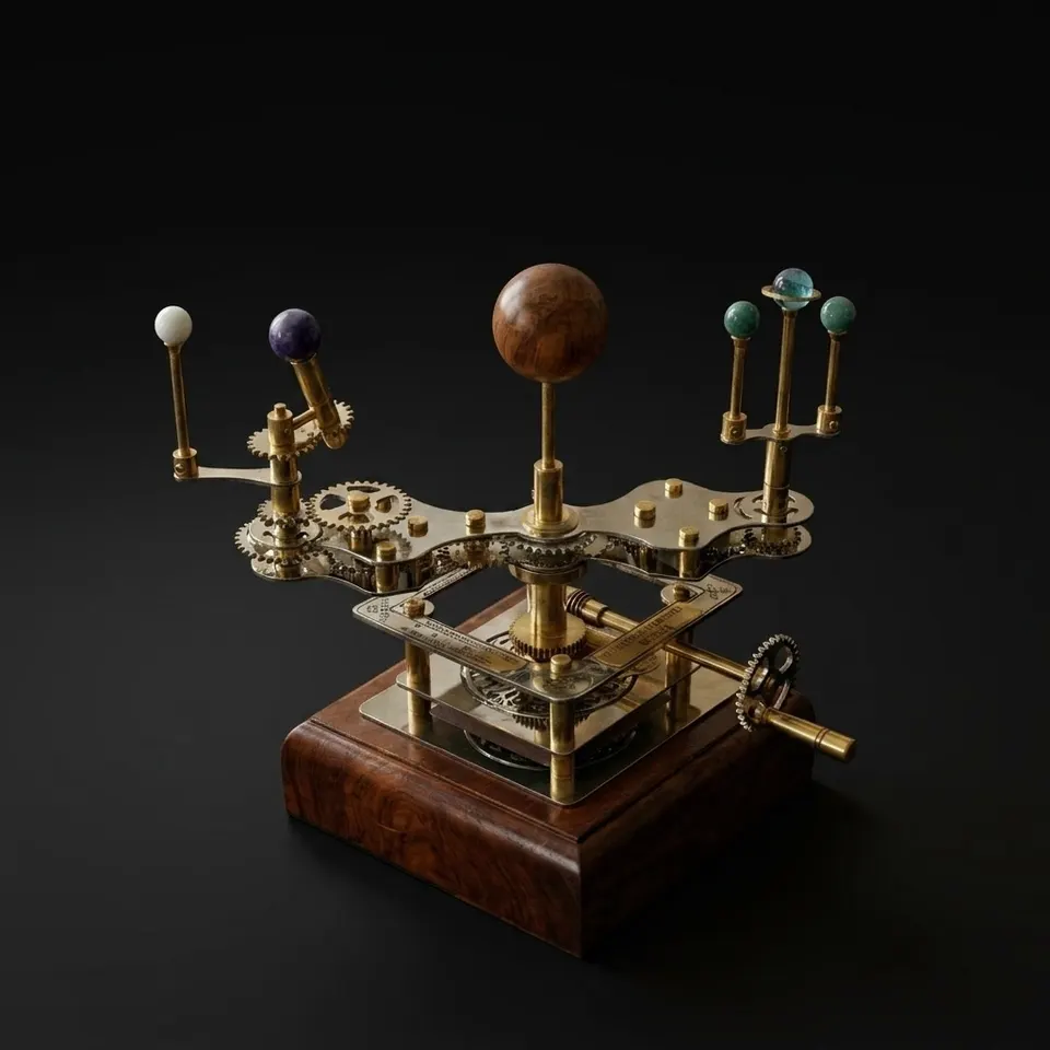 French Antique-Style Brass Orrery, Shelf Model