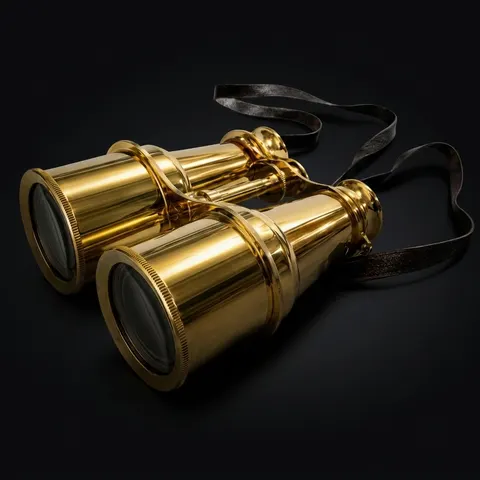 Polished Brass Marine Binocular with Black Leather Belt view 1
