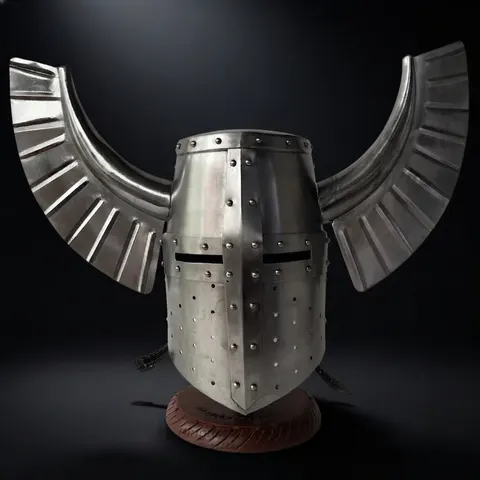 Teutonic Knight Helmet — Steel Winged Crest Display view 1