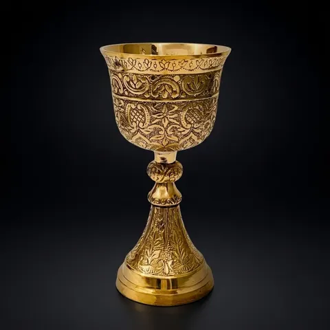 Embossed Brass Goblet with King Floral Design view 1