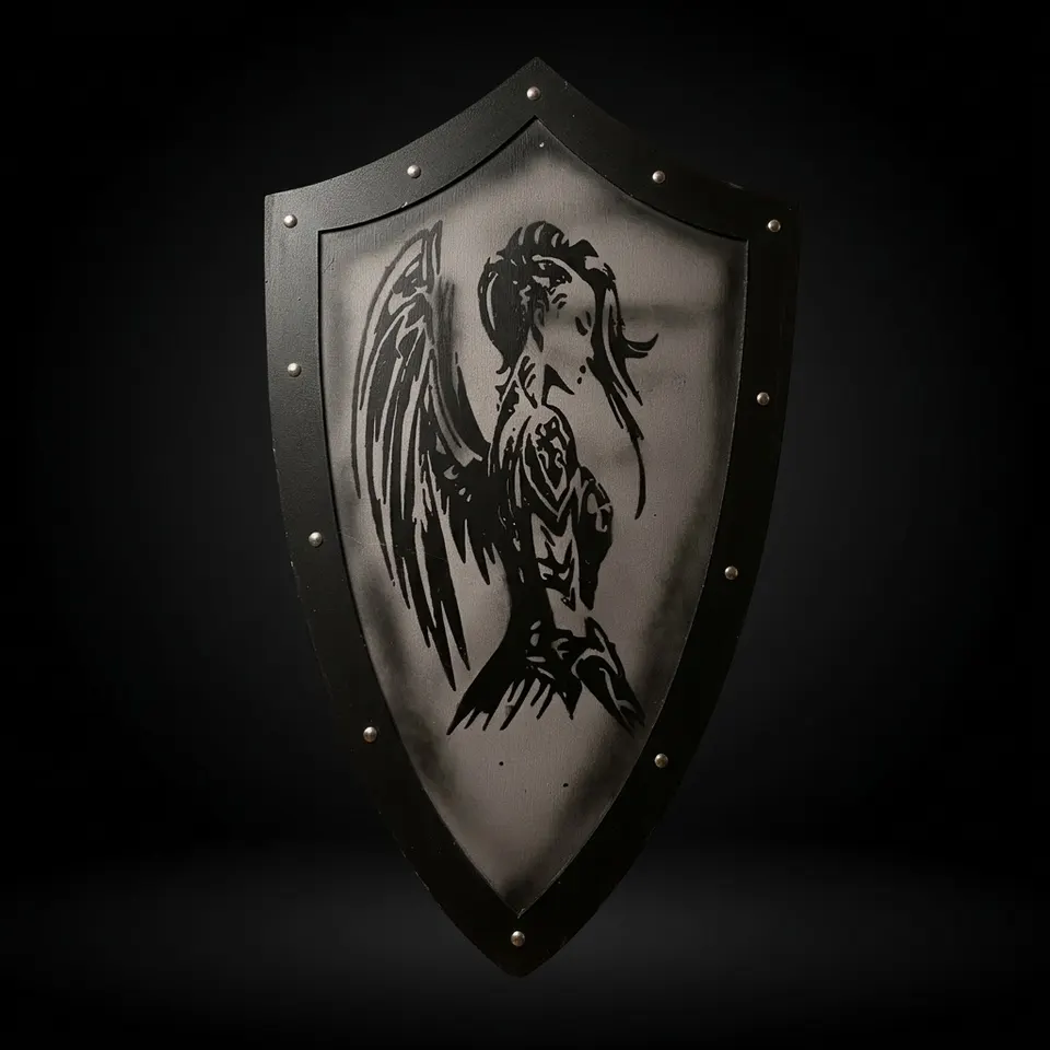 Handmade Gothic Angel Warrior Shield with Cosplay LARP Décor