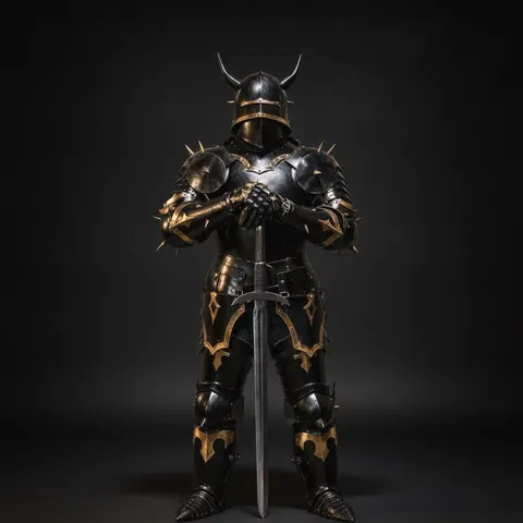 Medieval Black Gothic Knight Demon Armor with Horned Dark Fantasy Plate view 1