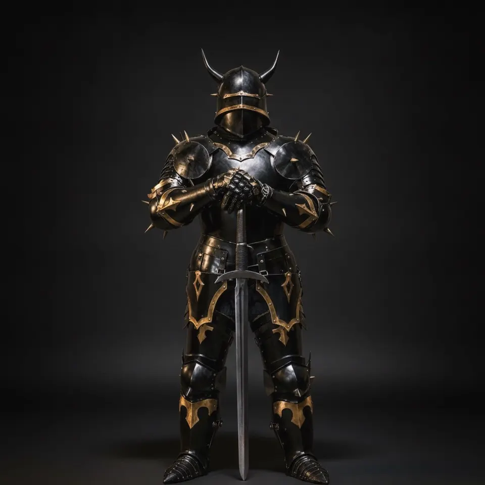 Medieval Black Gothic Knight Demon Armor with Horned Dark Fantasy Plate
