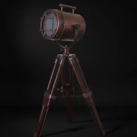 Copper Spotlight on Wooden Tripod view 1