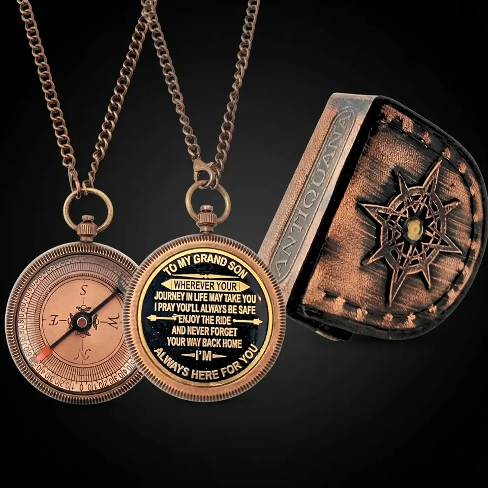 To My Grandson Compass, Leather Case