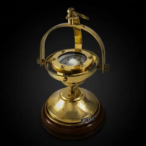 Gimbal Compass on Wooden Base view 1