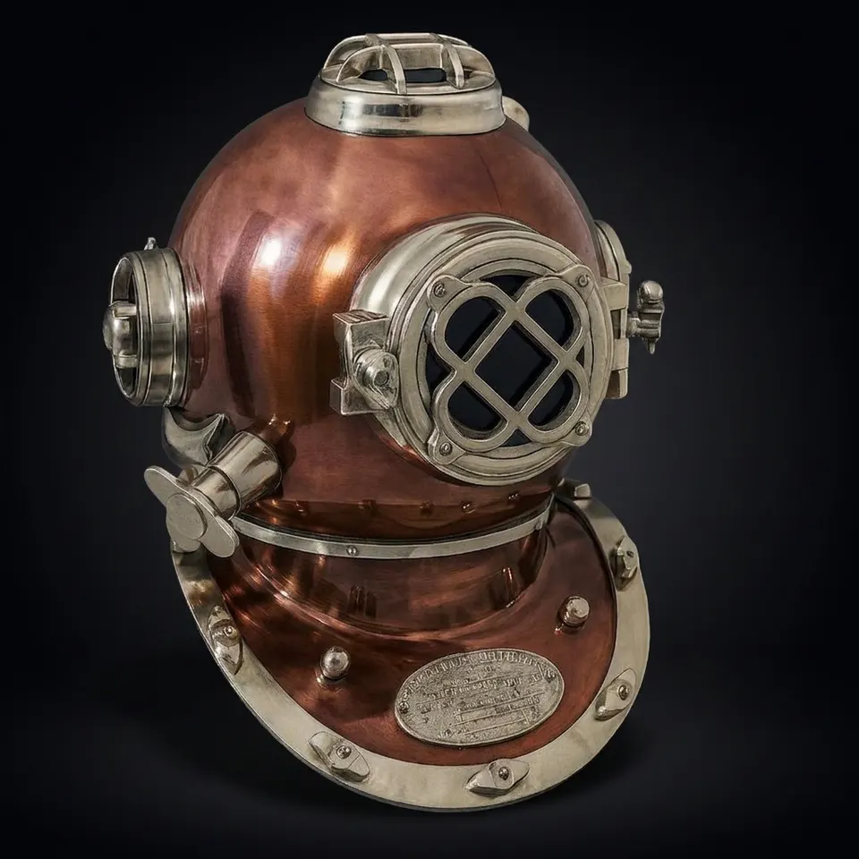 Mark V Diving Helmet with Copper Finish and Chrome Nickel Highlights