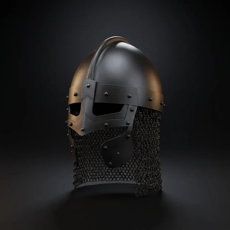 Black Viking Spangenhelm — Norse Helmet with Chainmail