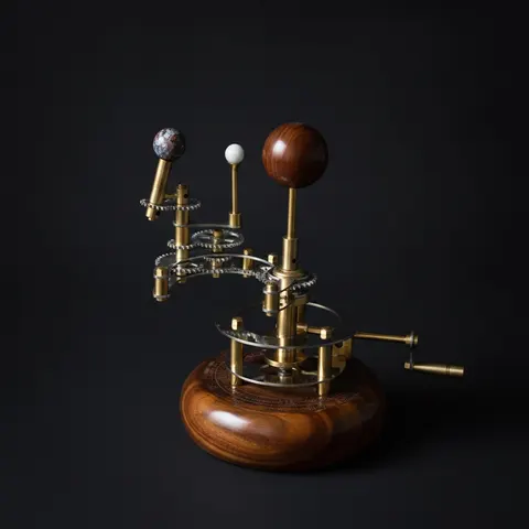 Antique-Finish Brass Solar System Orrery, Shelf view 1
