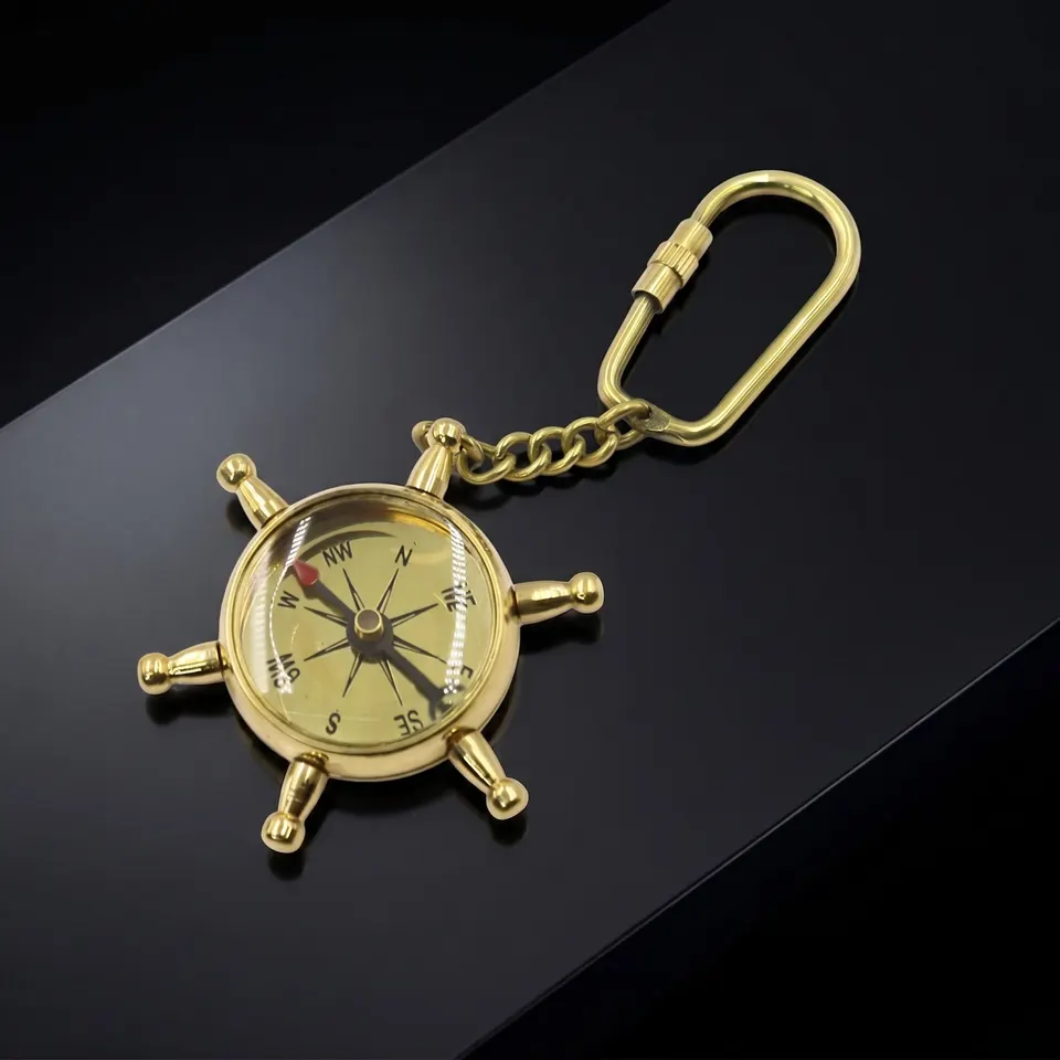 Brass Ship Wheel and Compass Keychain