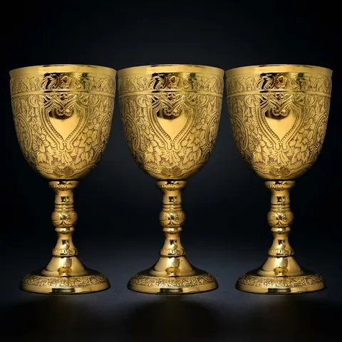 Solid Brass Roman Embossed Goblet Set of Three view 1