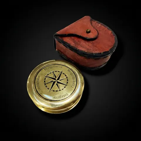 Robert Frost Quote Compass, Leather Case view 1