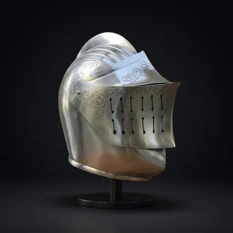 Medieval Close Helmet — Engraved Knight Steel Visor view 1