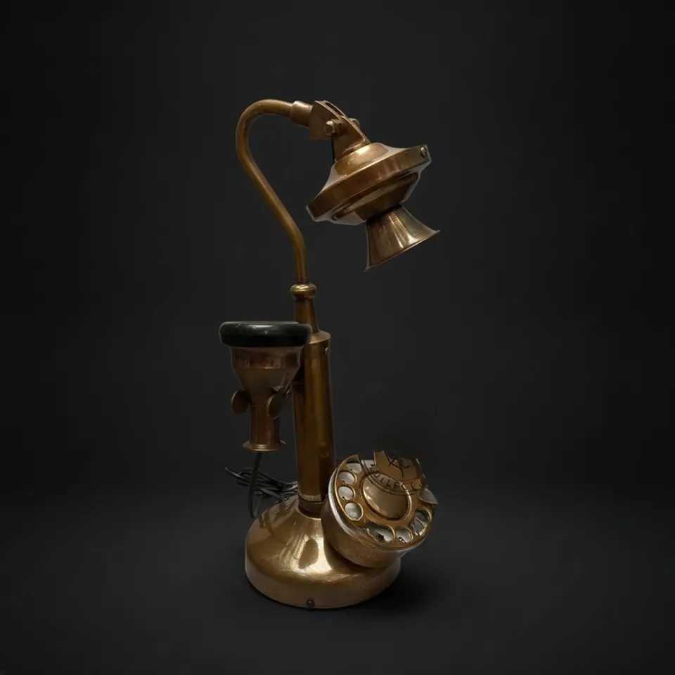 Brass Candlestick Telephone with Lamp Arm