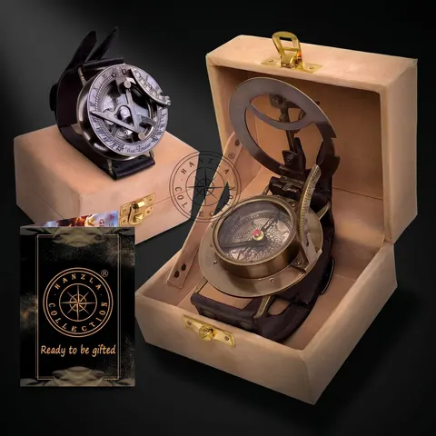 Brass Wrist Sundial Compass with Leather Strap view 1