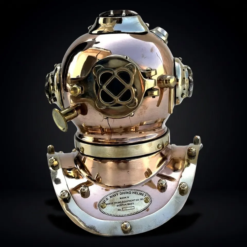 Polished Brass Diving Helmet Miniature with Chrome Nickel Accents
