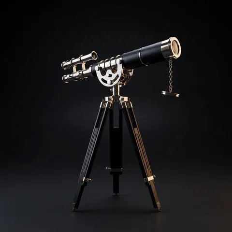 Double Barrel Chrome Finish Brass & Chrome Floor Standing Telescope 50" with Black Wooden Tripod view 1
