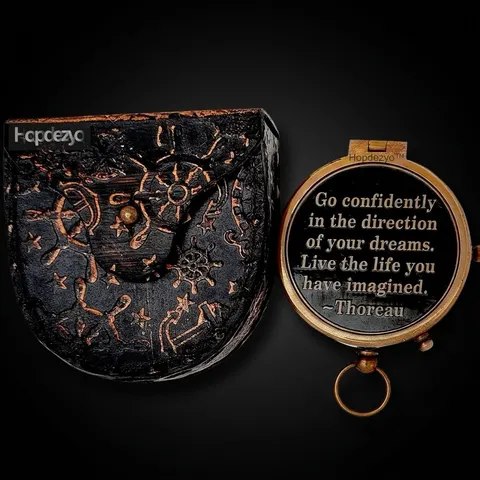 Thoreau Quote Compass, Leather Case view 1